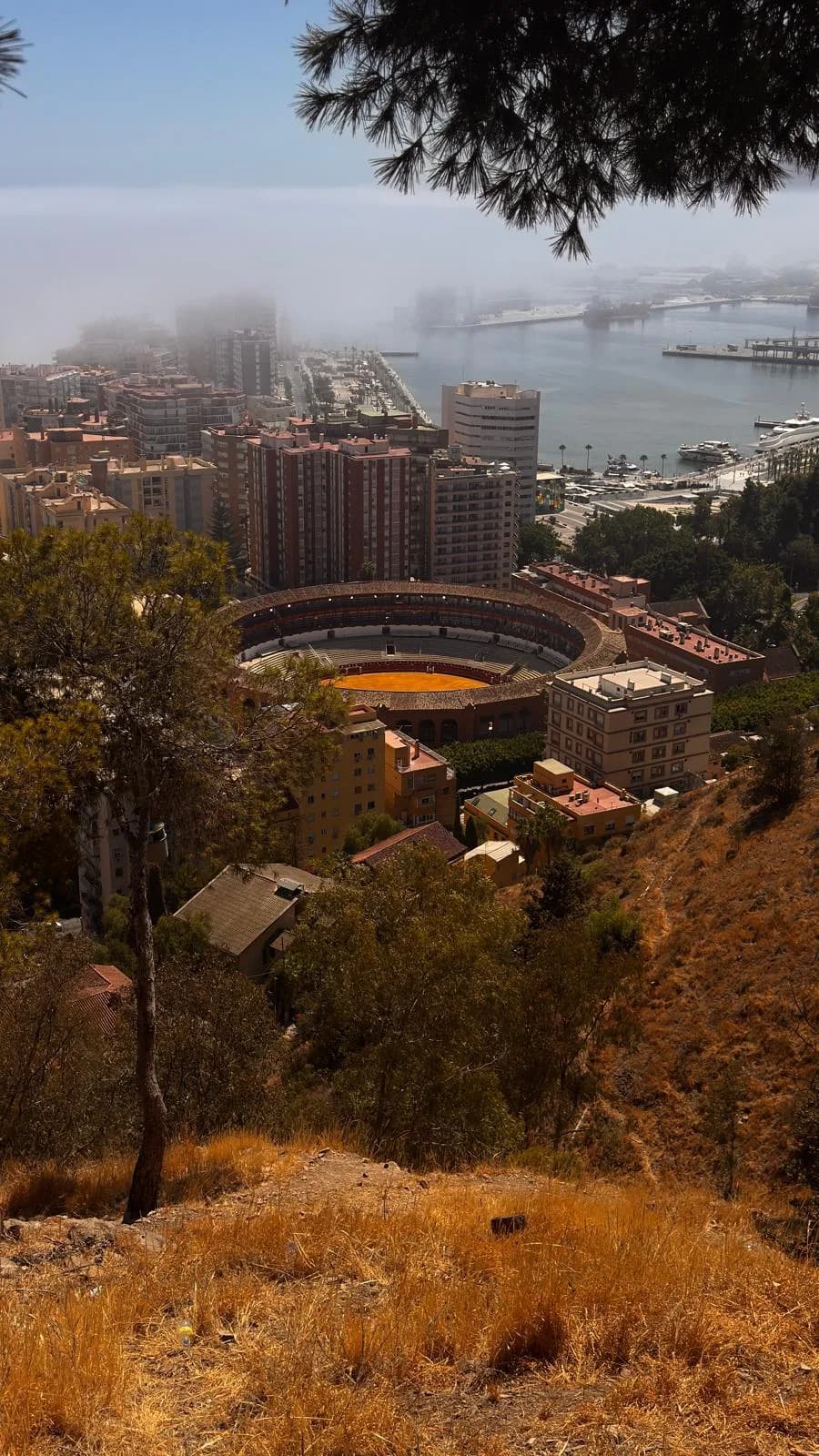 Málaga stad met uitzicht op de arena en haven